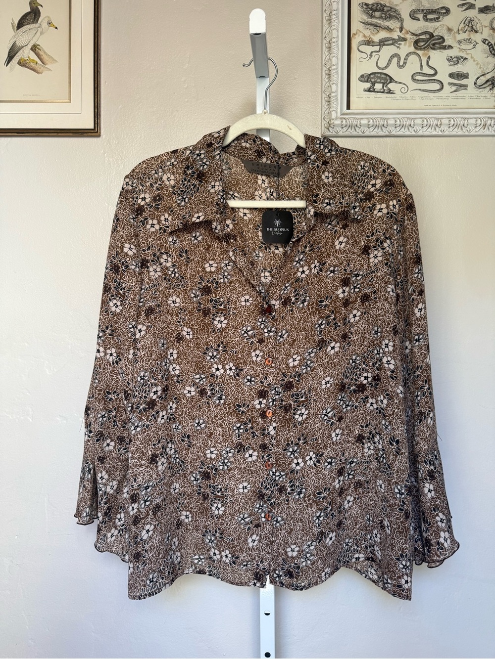 Vintage Y2K Boho Floral Button-Front Blouse Plus Size